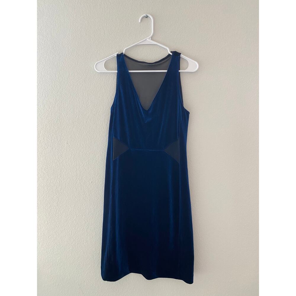 Velvet by Graham & Spencer Blue Velvet Dress Size M Sleeveless Mesh Cutout